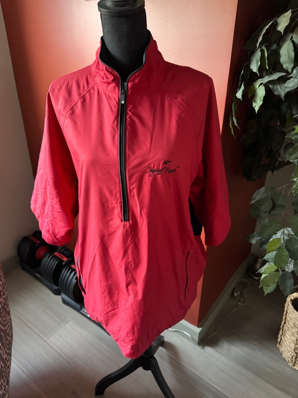 Half-Zip Lightweight Red Shirt Jacket with Subtle Logo